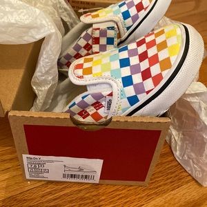 Kids Vans size 7 checkerboard rainbow slip-ins